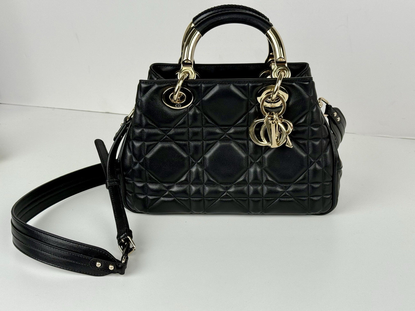 CHRISTIAN DIOR Bag Calfskin Cannage The Lady Black Leather Shoulder Bag