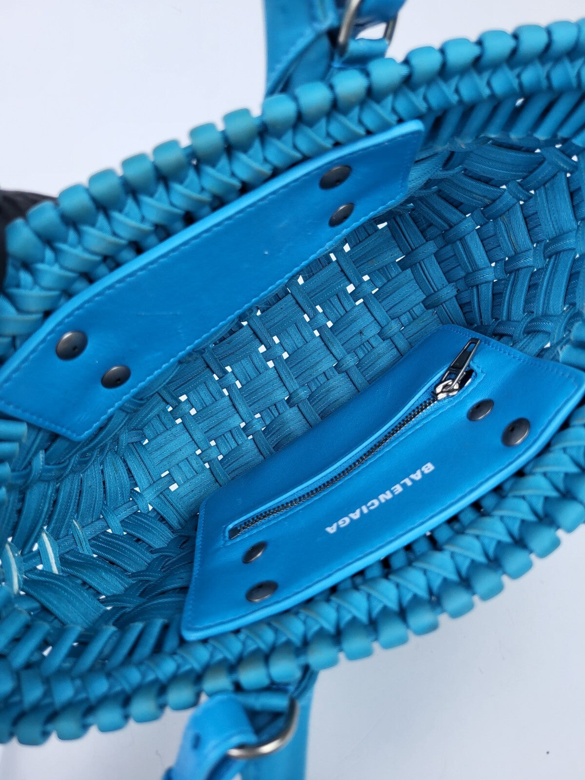 Balenciaga Bistro Basket Bag Nylon Faux Calfskin XXS Blue