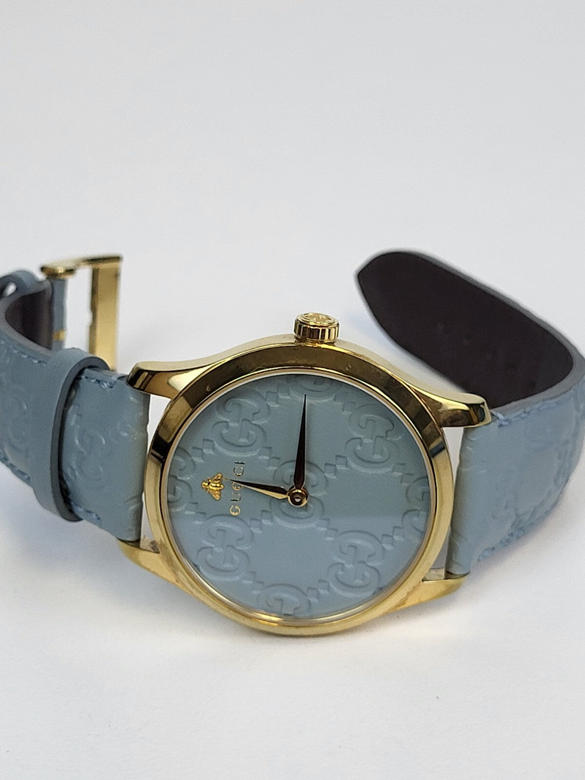 Gucci G-timeless Quartz Pastel Blue Leather Dial Ladies Watch