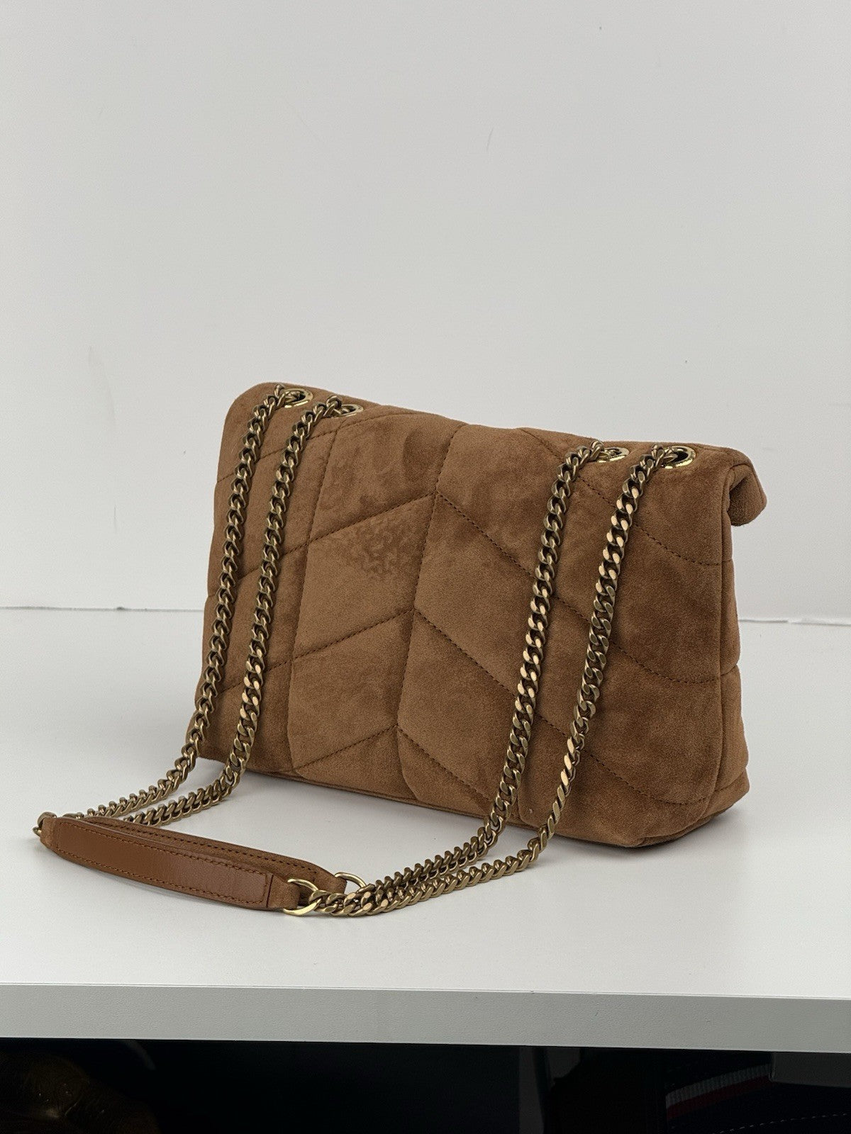 Saint Laurent Puffer Toy quilted leather-trimmed suede shoulder bag