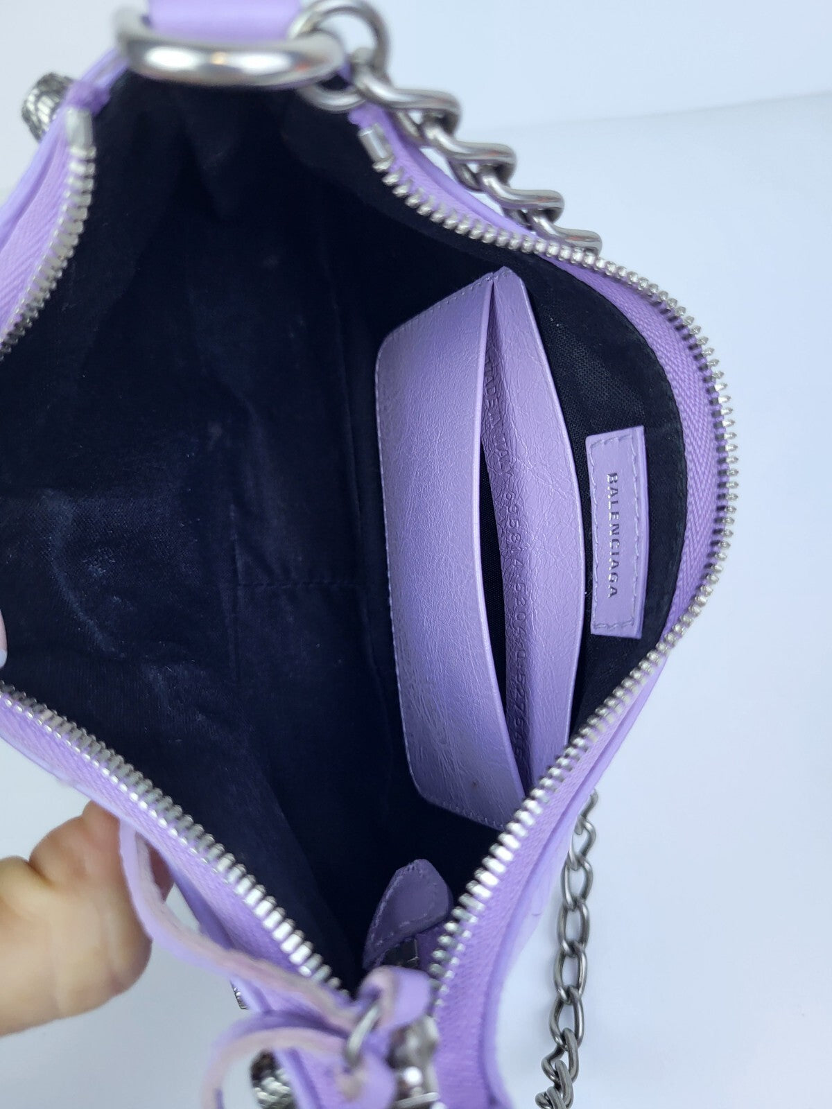 Balenciaga Le Cagole Mini Lilac Leather Chain Crossbody Bag