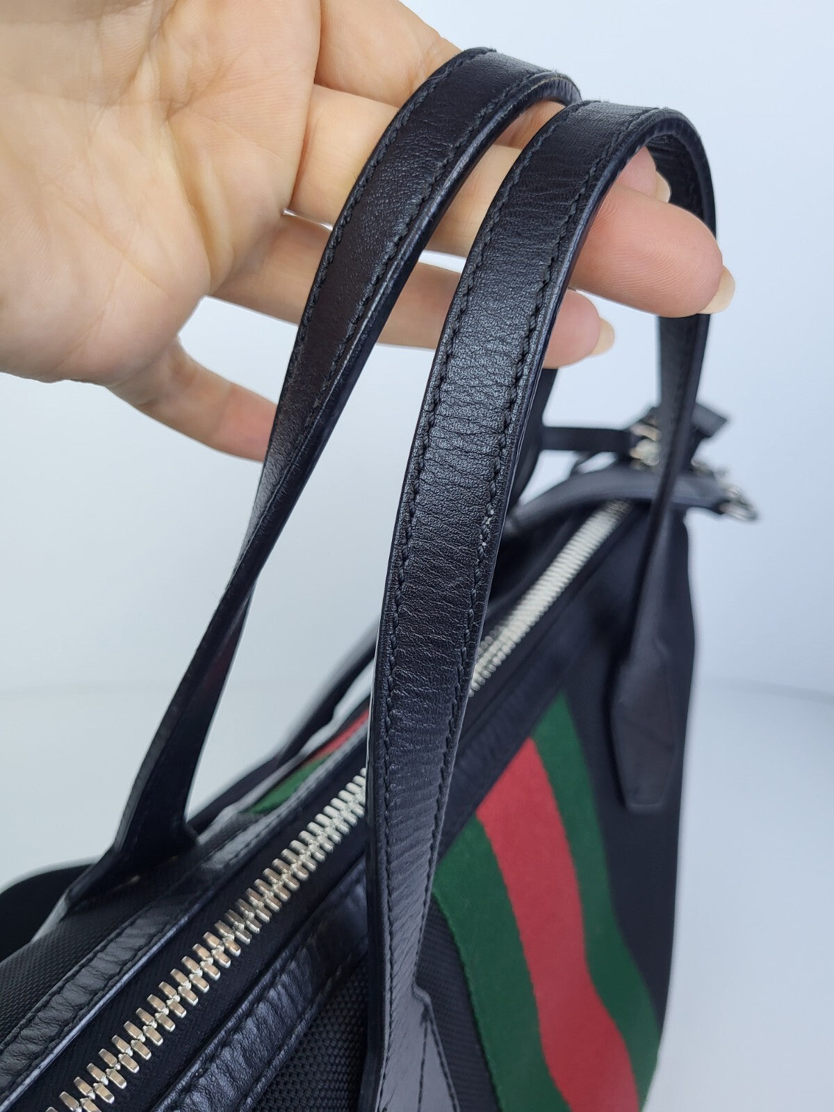 Gucci Nylon Web Top Handle Shoulder Bag Black