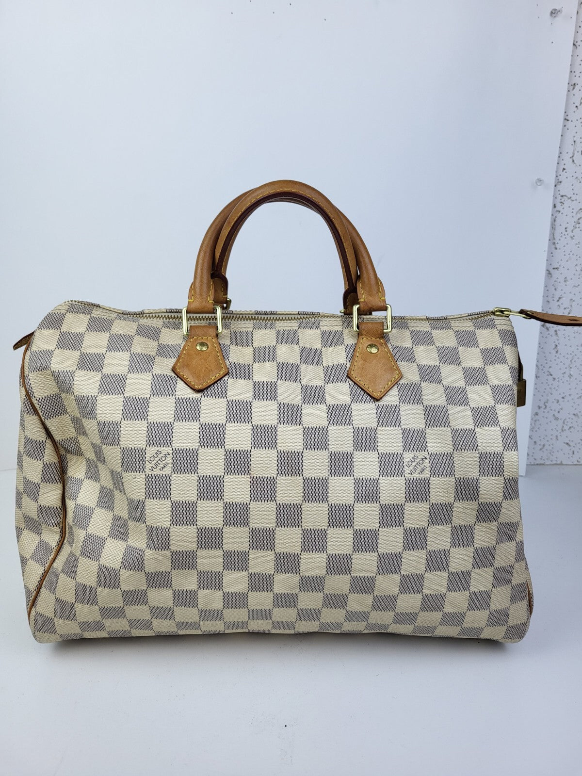 Louis Vuitton Speedy Bandouliere Damier Azur Duffle 35 Canvas Bag