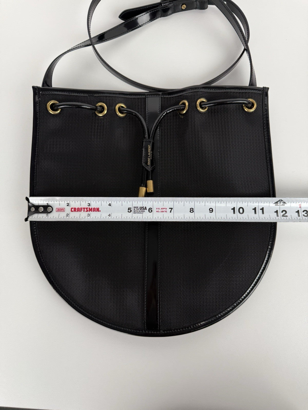 Saint Laurent Mesh Shoulder Bag Patent Black Leather