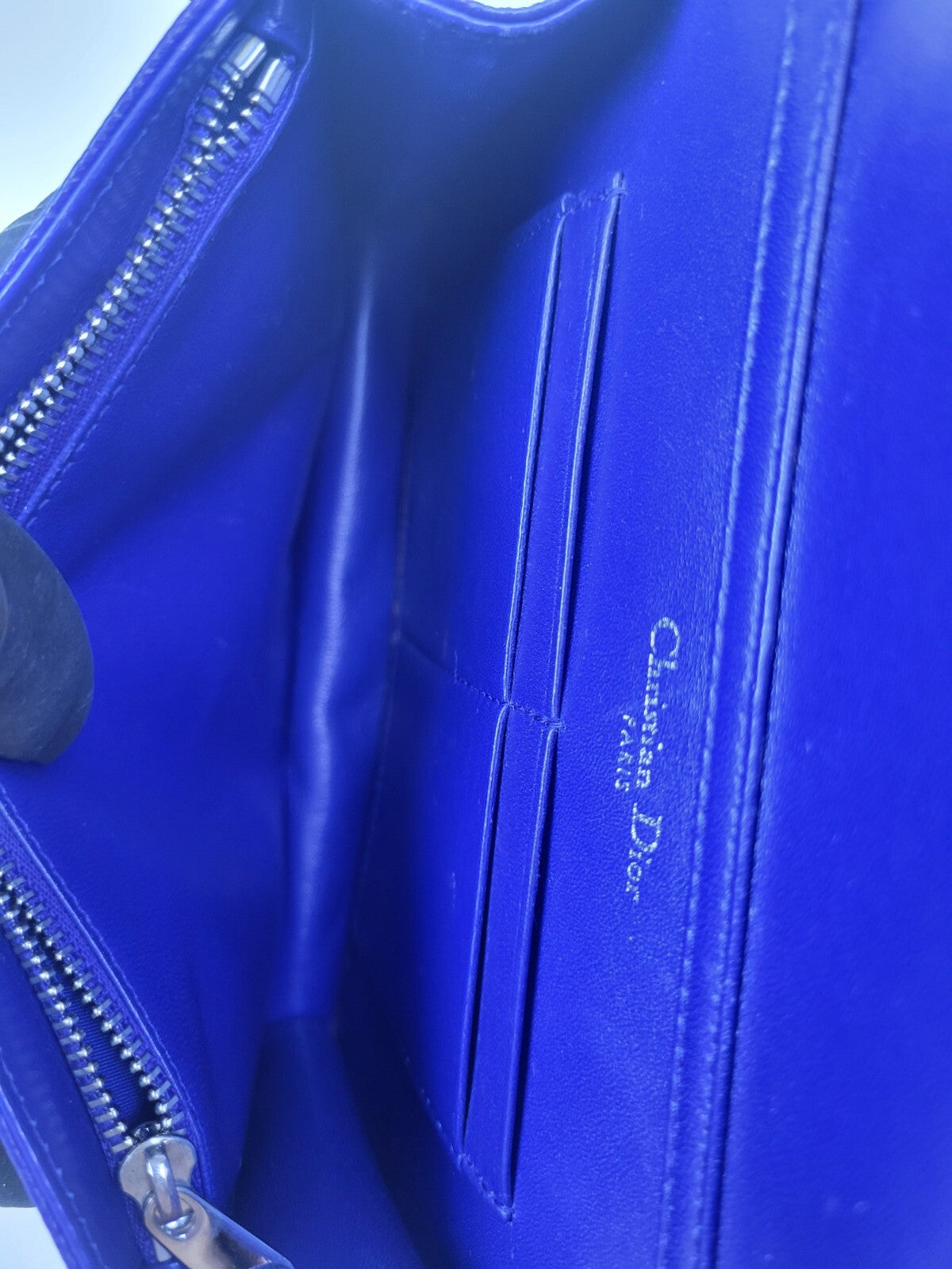 Christian Dior Diorama Wallet on Chain Blue Leather