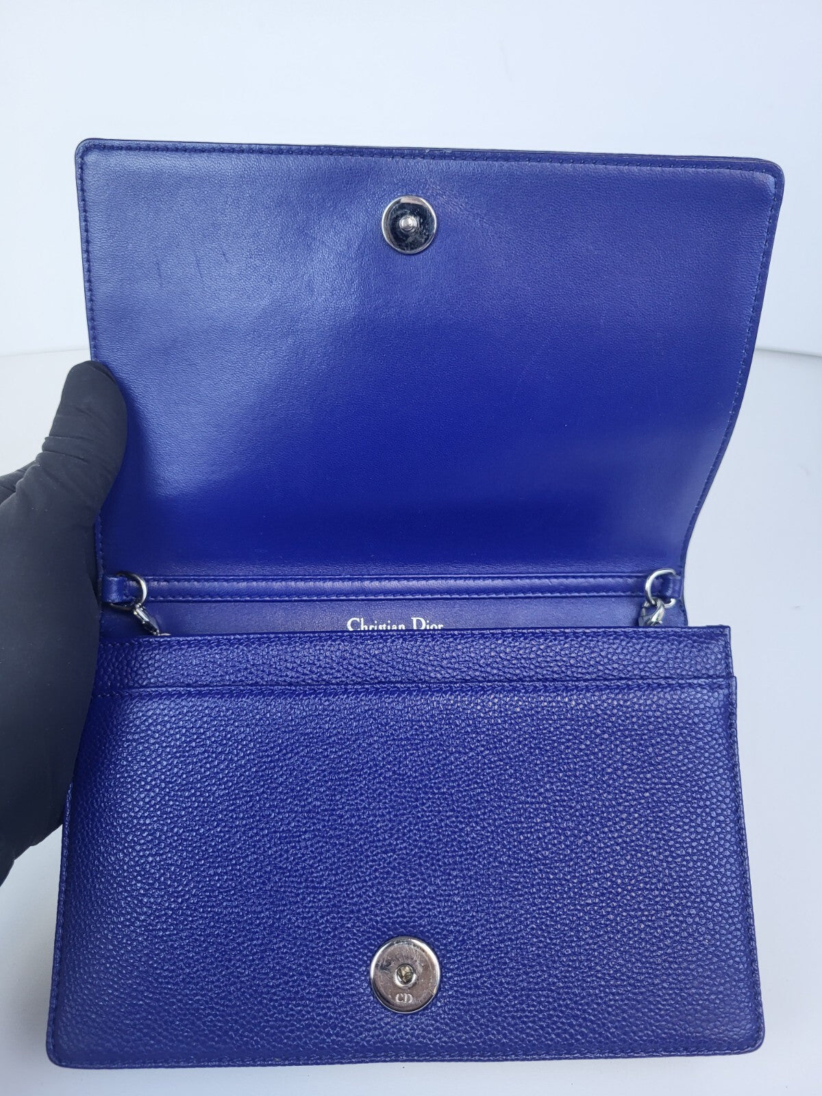 Christian Dior Diorama Wallet on Chain Blue Leather