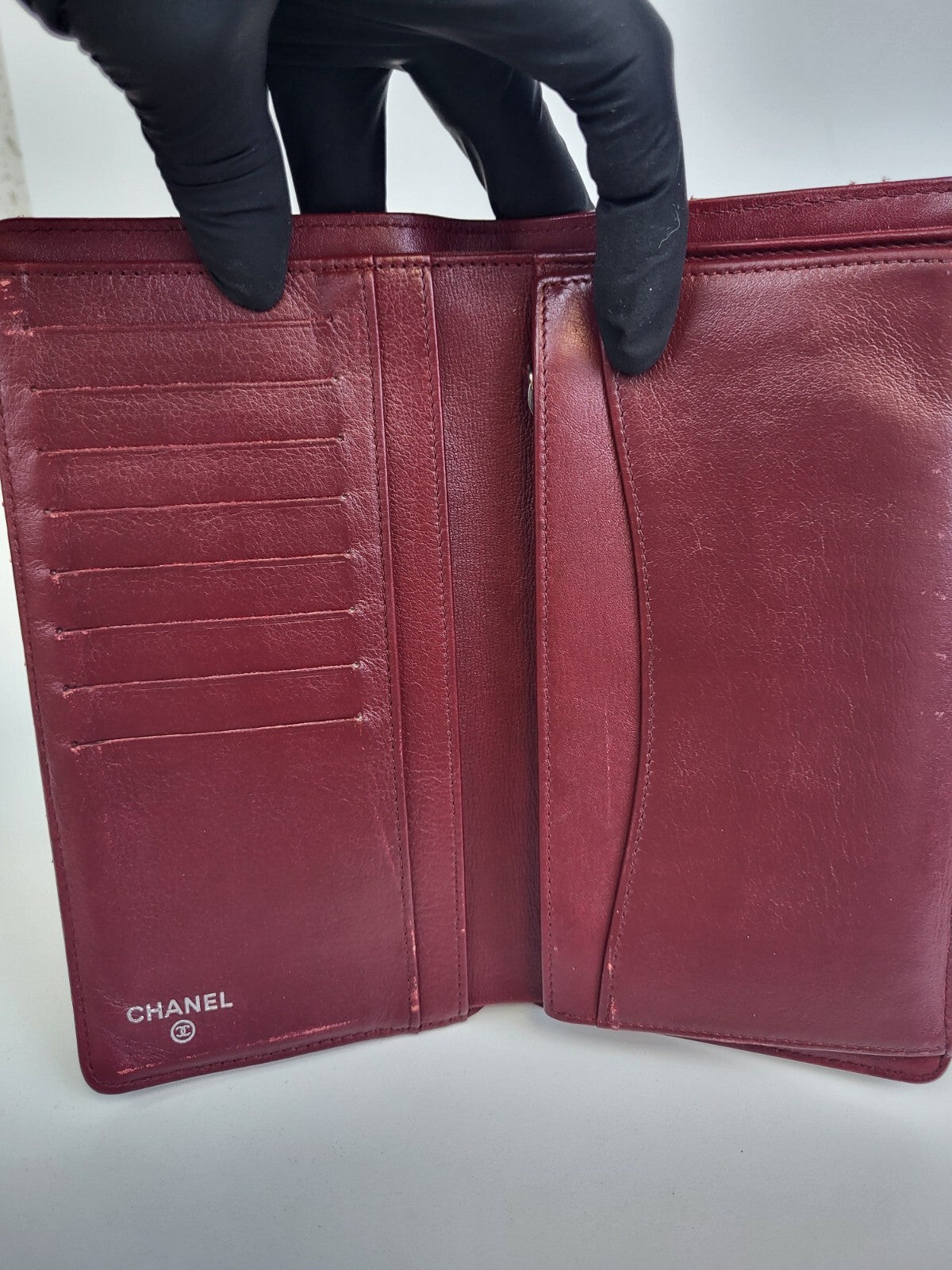 Chanel Wallet Interlocking CC Logo Patent Leather Continental Red