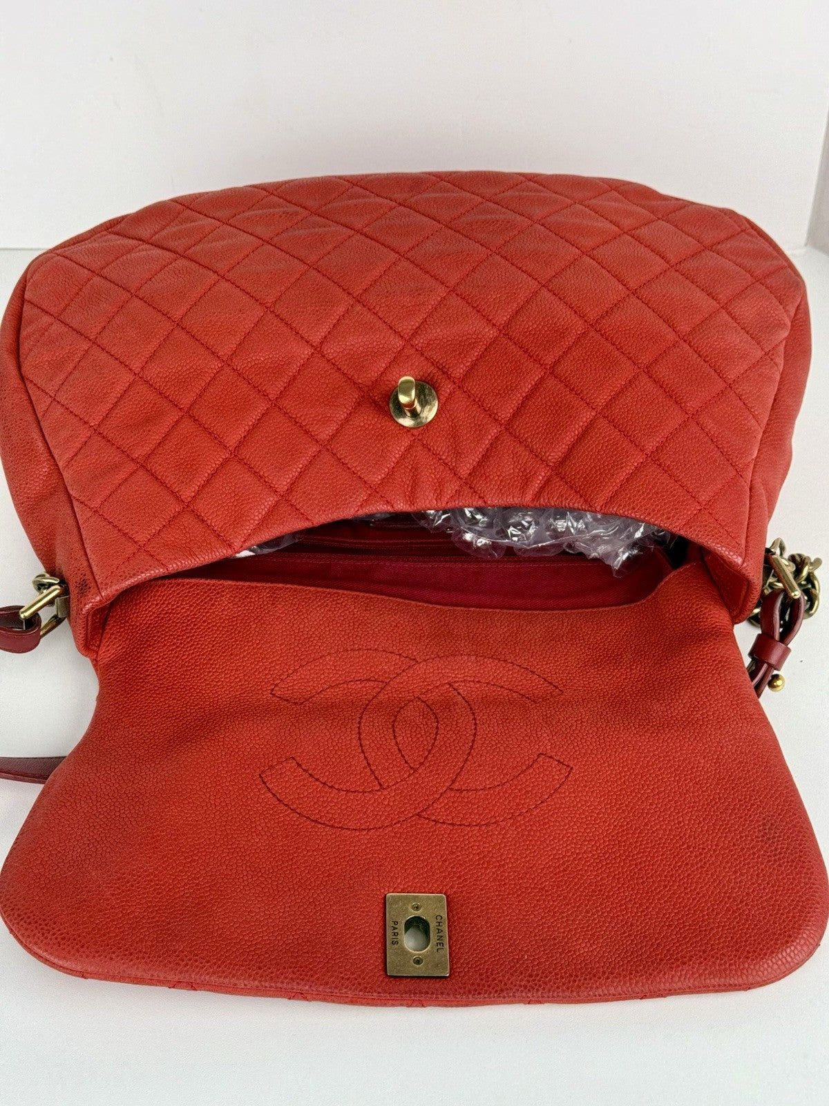 Chanel Caviar Leather Shoulder Bag Country Chic Red Leather