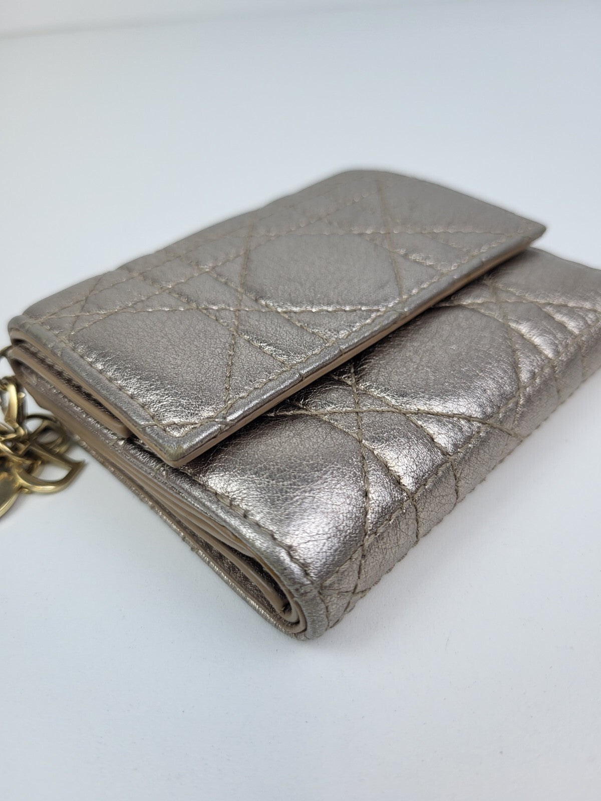 Metallic Lambskin Cannage Lady Dior Lady Dior Wallet Gold