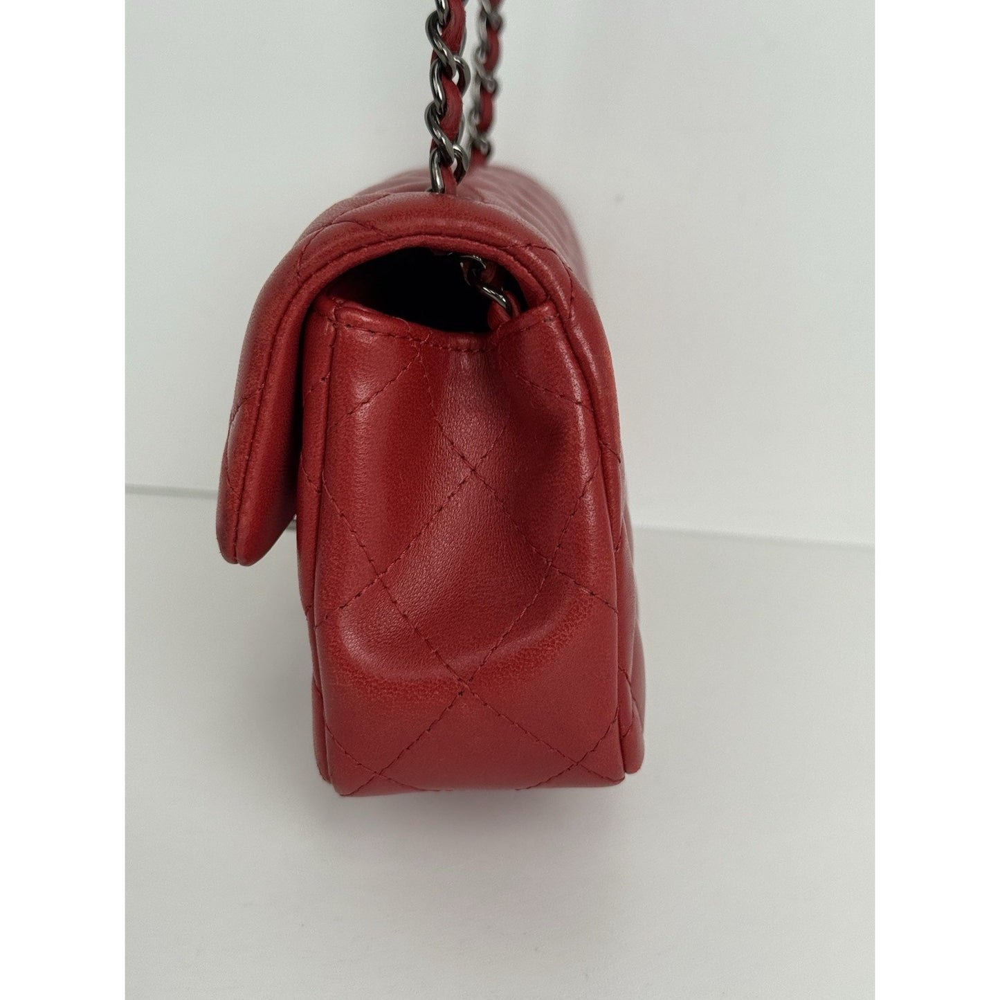 Chanel Classic Timeless Leather Crossbody Bag Red with Silver Hardware