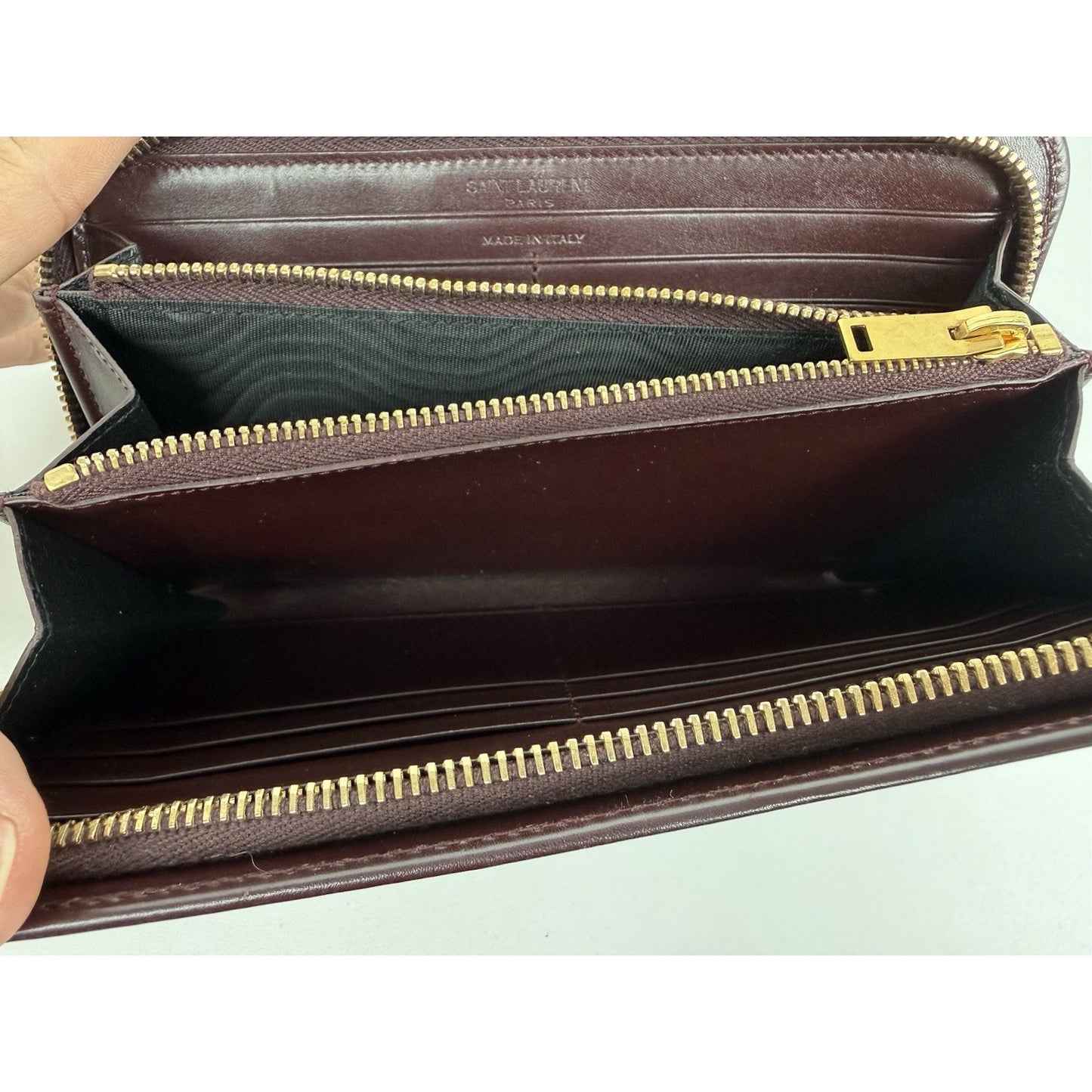 Saint Laurent Amerena Zip Around Wallet Burgundy Leather