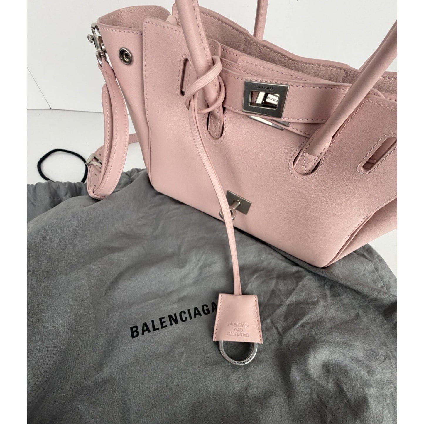 Balenciaga Bel Air Mini Bag in Pink Calfskin Leather Silver-Tone HW E6