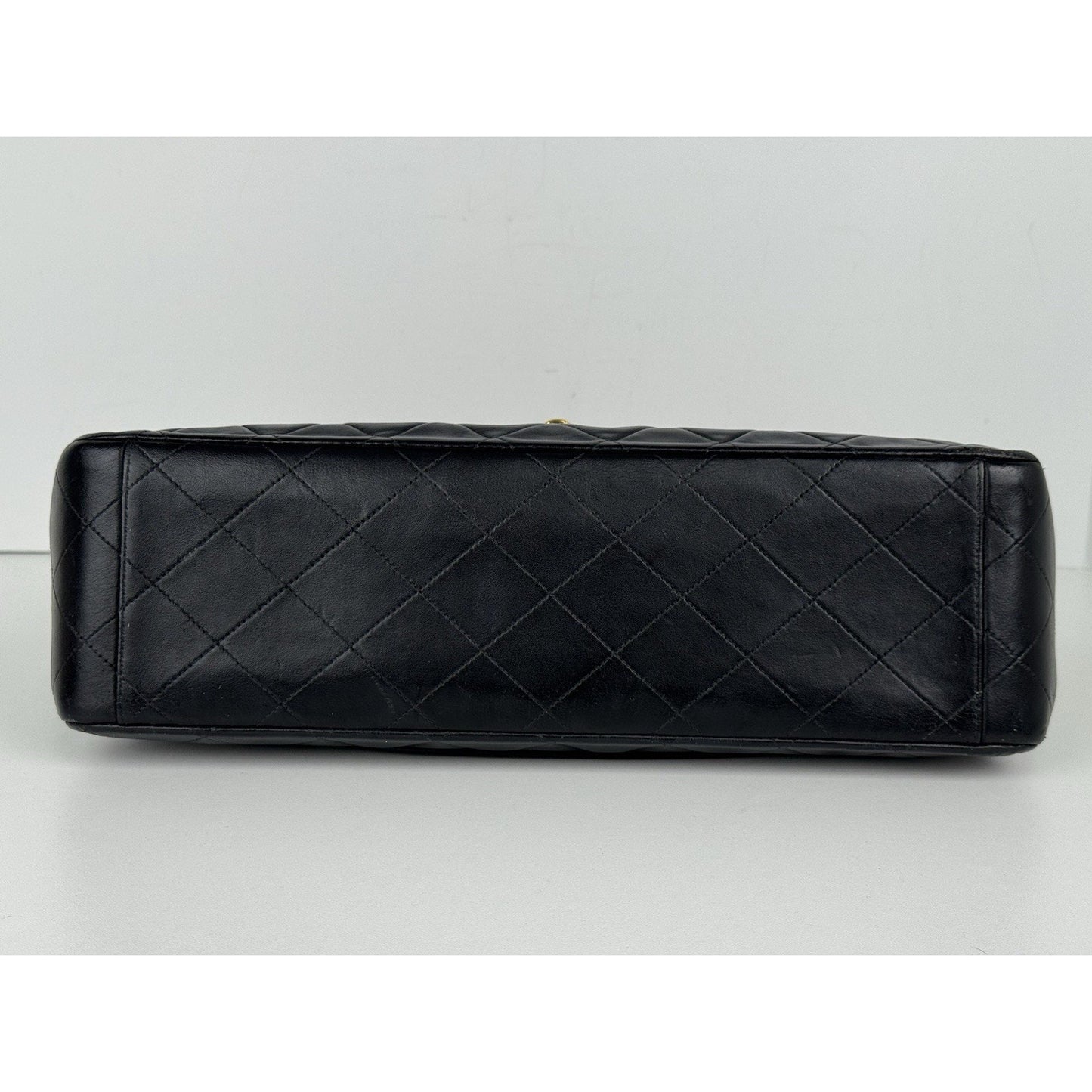 Chanel Vintage Maxi Single Flap Bag Black Lambskin Leather B-6