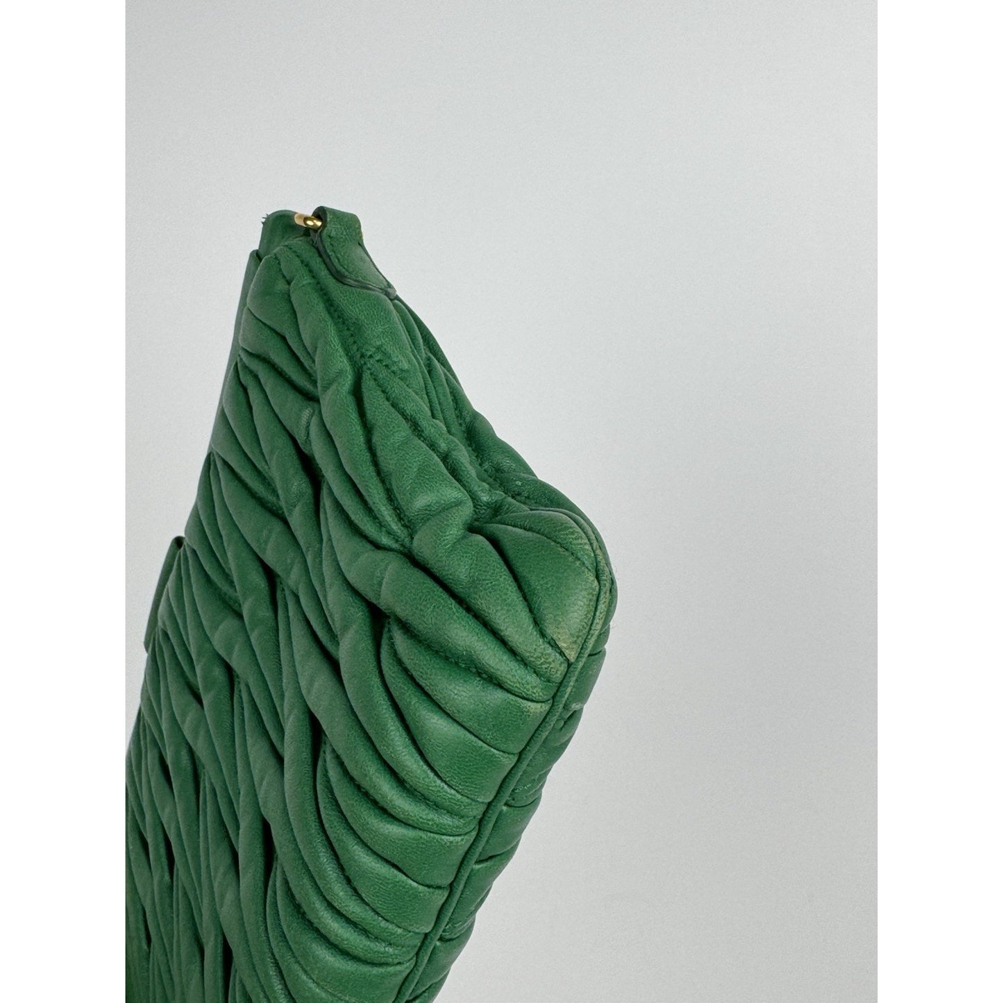 Miu Miu Green Matelasse Leather Clutch Bag Gold Hardware