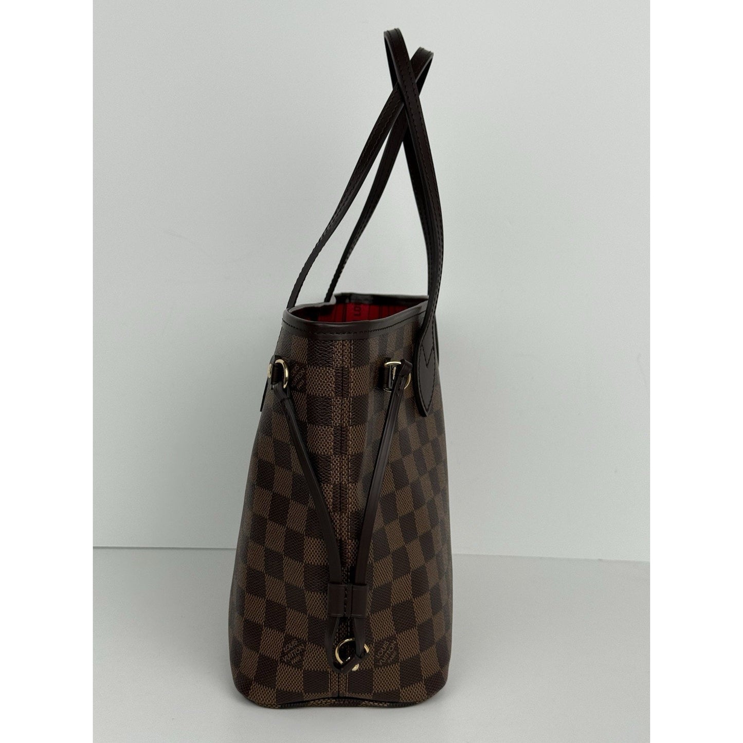 Louis Vuitton Neverfull PM Damier Ebene Canvas Tote Brown with Gold Hardware