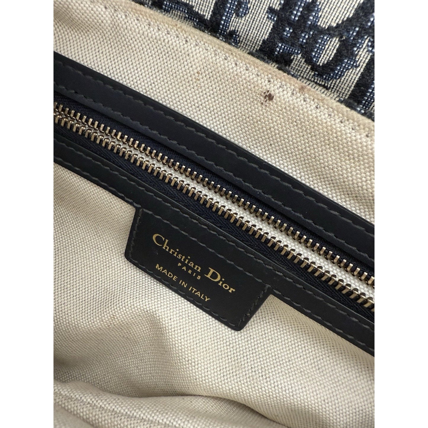Christian Dior Oblique Jacquard Blue Canvas Saddle Women’s Shoulder Bag