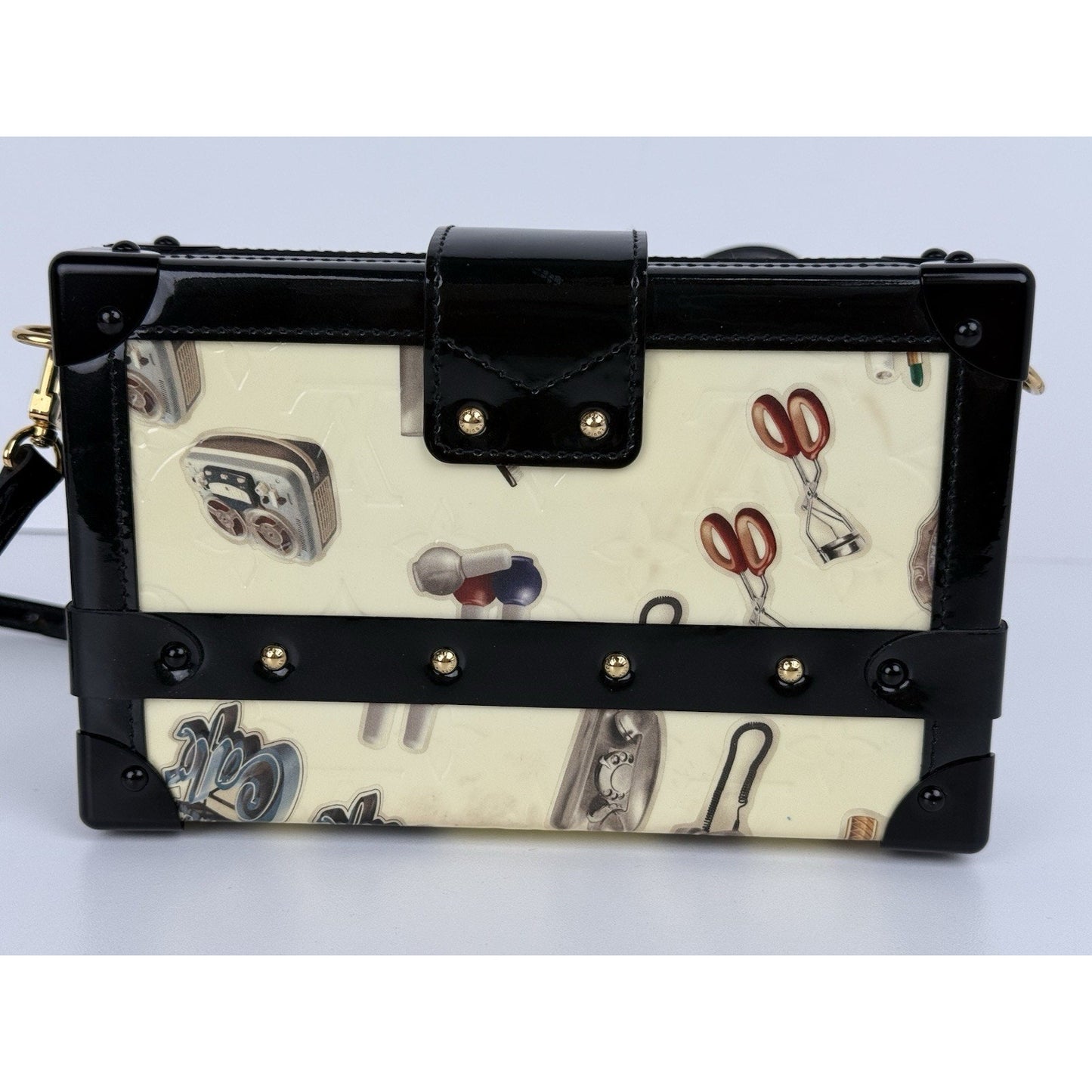 Louis Vuitton Petite Malle Vernis Stickers Patent Leather Women's Crossbody Bag
