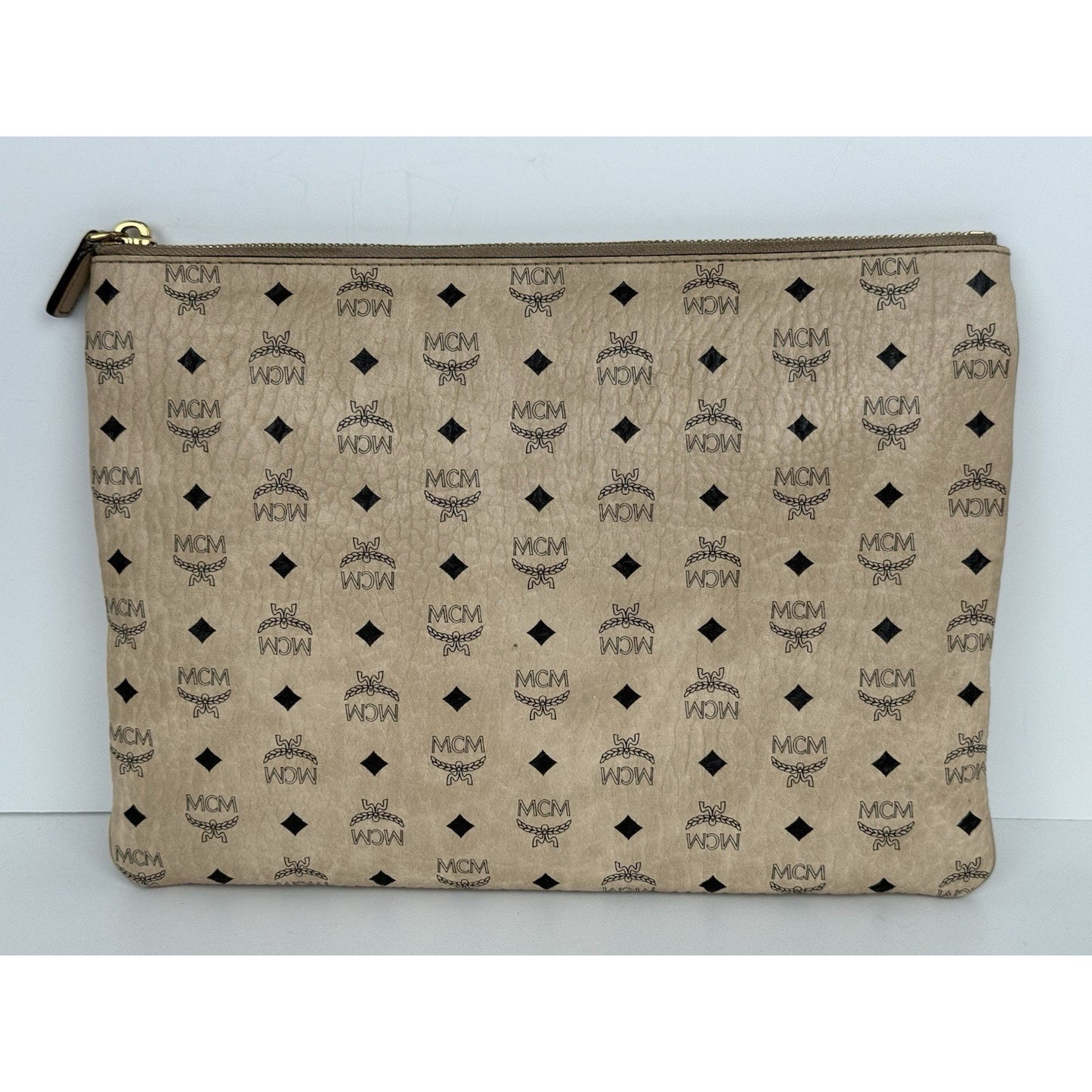 MCM Medium Rabbit Crossbody Pouch in Visetos Beige with Gold Hardware