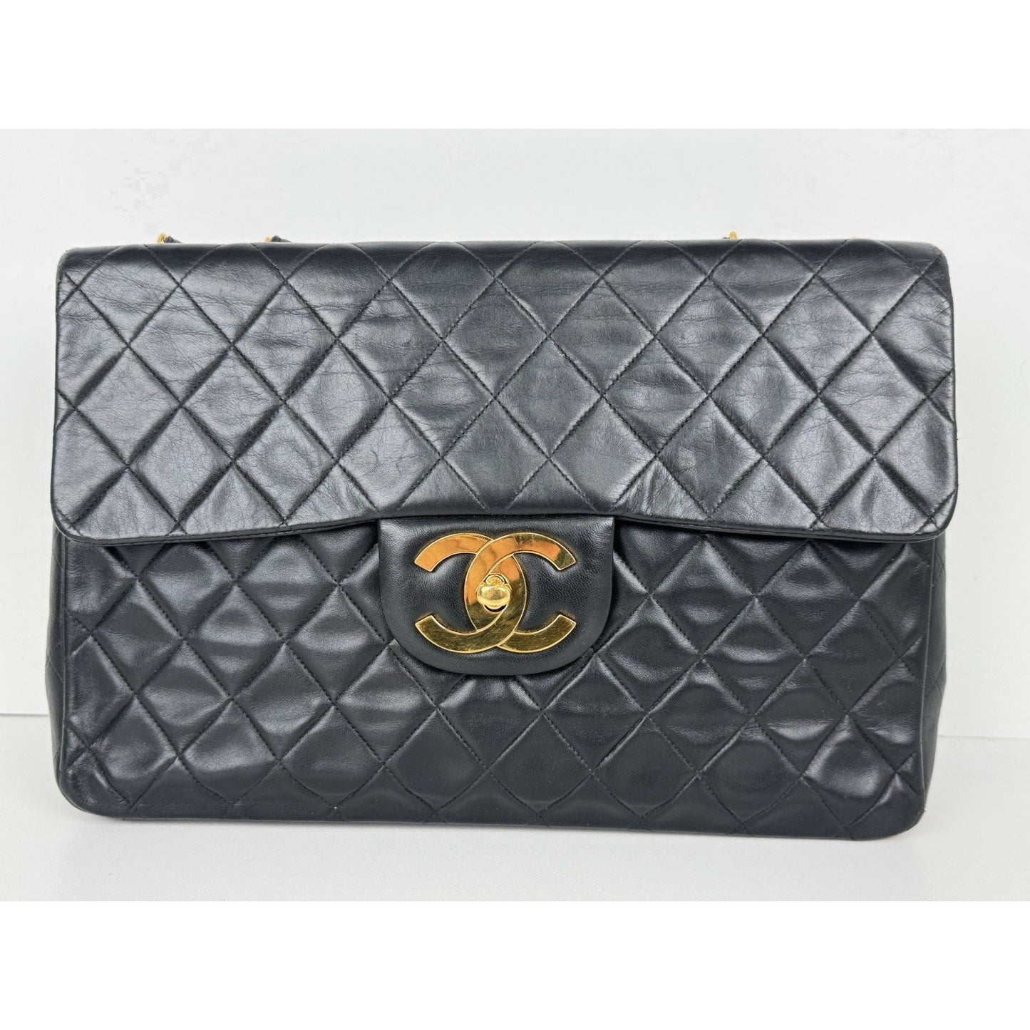 Chanel Vintage Maxi Single Flap Bag Black Lambskin Leather B-6