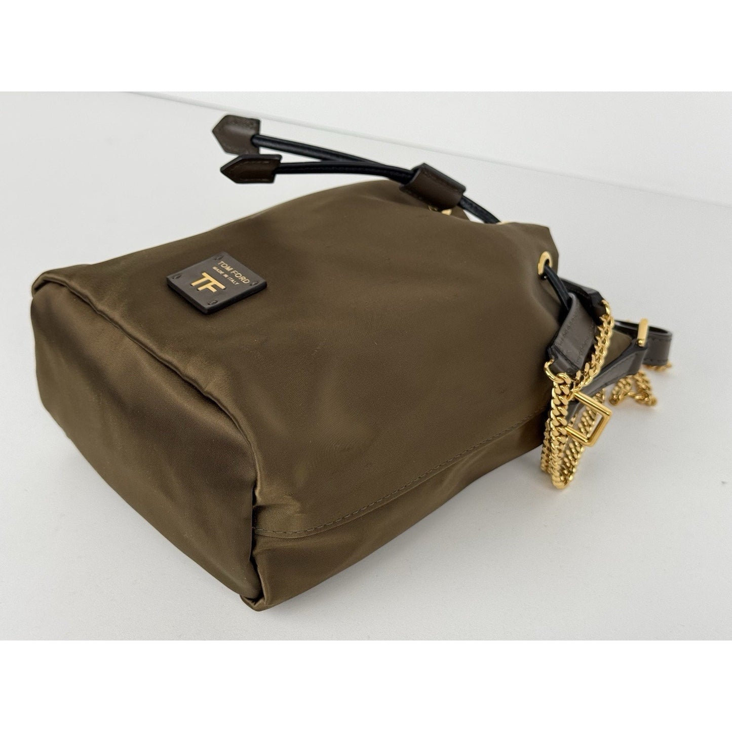 Tom Ford Small Disco Bucket Bag Nylon Khaki Green with Gold Hardware