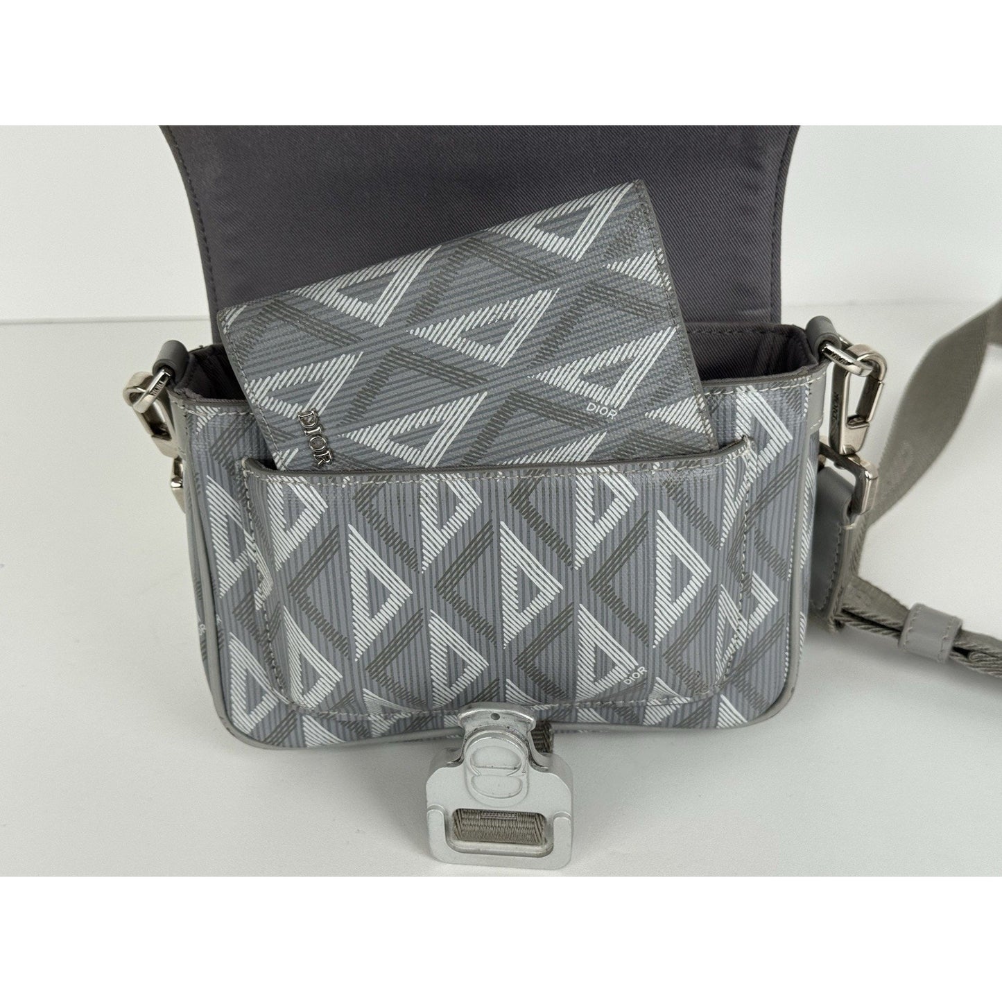 Christian Dior Hit the Road Flap Crossbody Bag CD Diamond Coated Gray Canvas