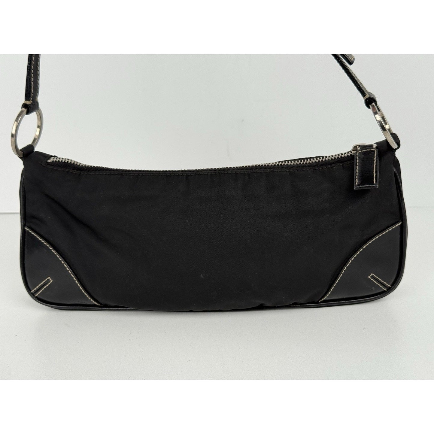 PRADA Black Tessuto Nylon & Leather Pochette Women's Shoulder Bag