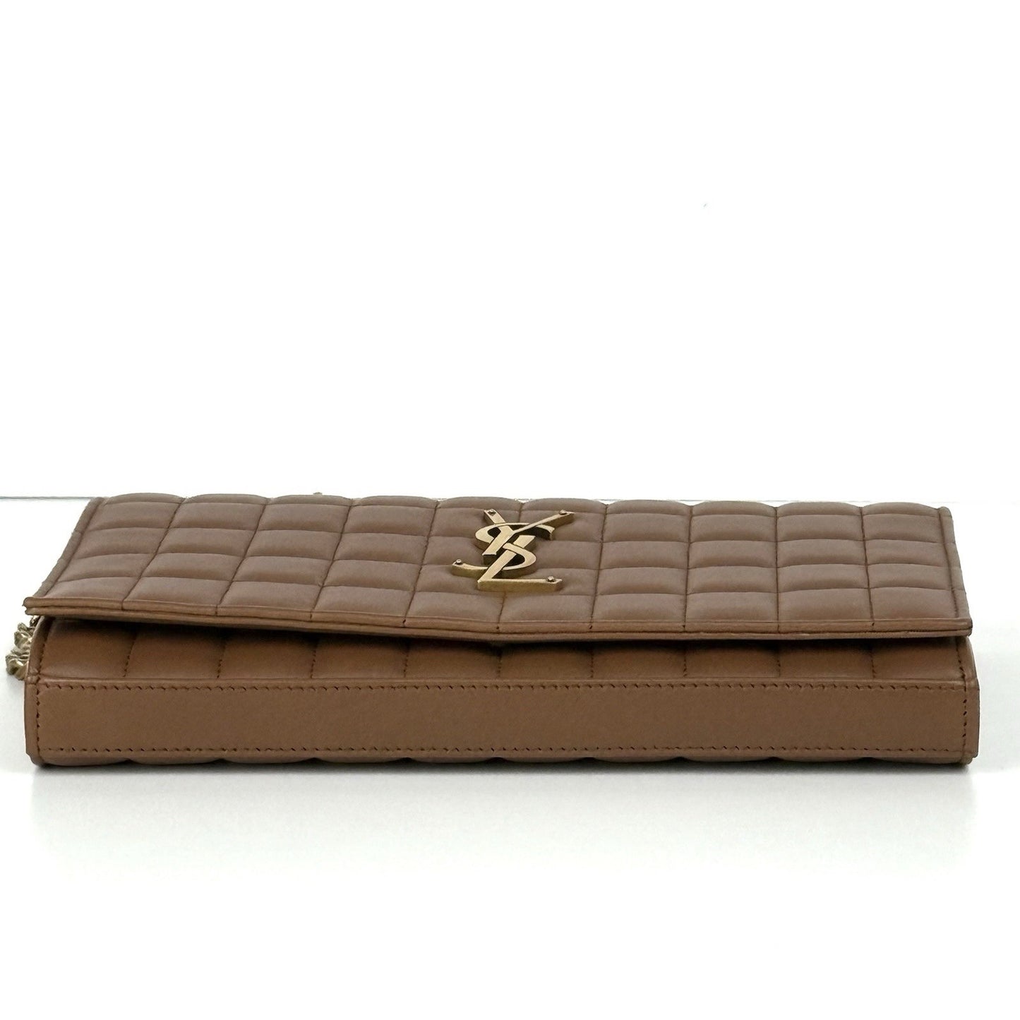 Saint Laurent Cassandre Quiltted Chain Strap Crossbody Women's Bag Brown