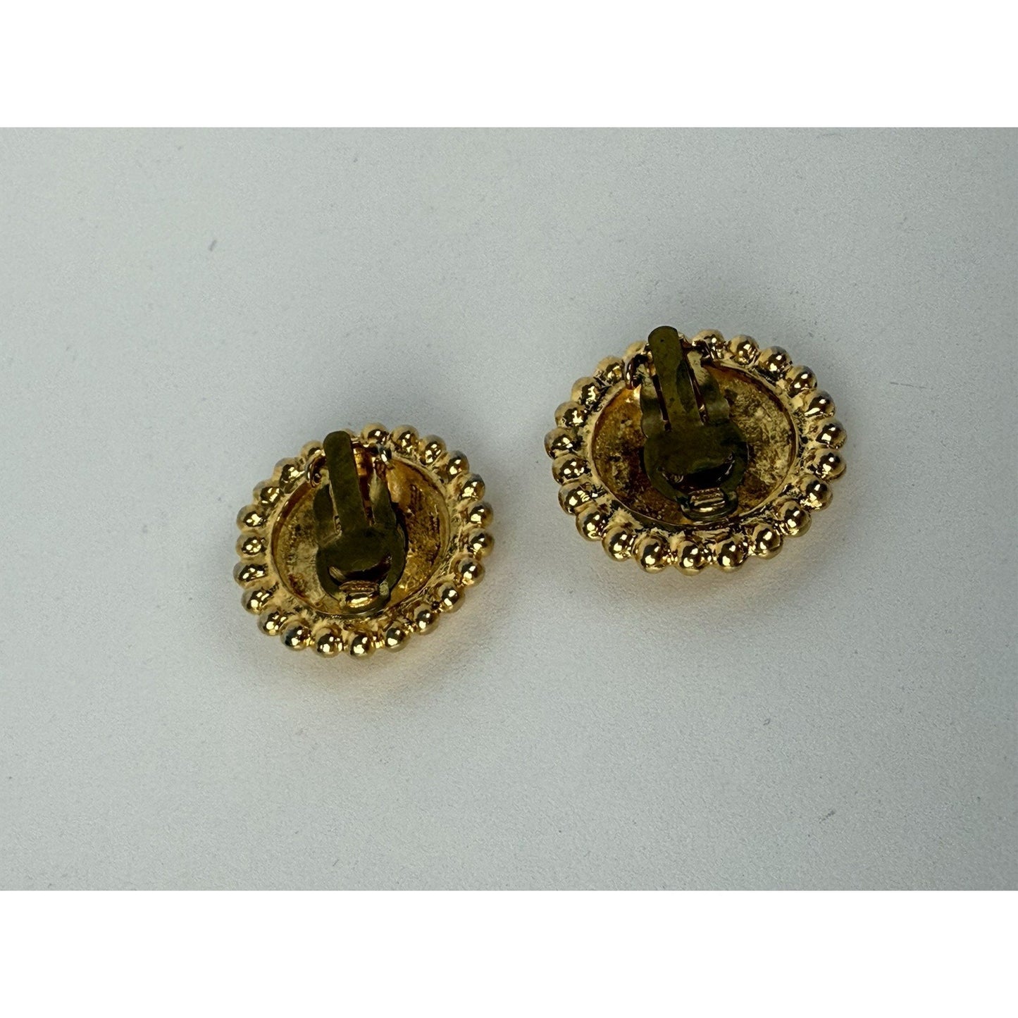 Chanel Vintage Woven Button Large Round Gold Tone Clip On Earrings
