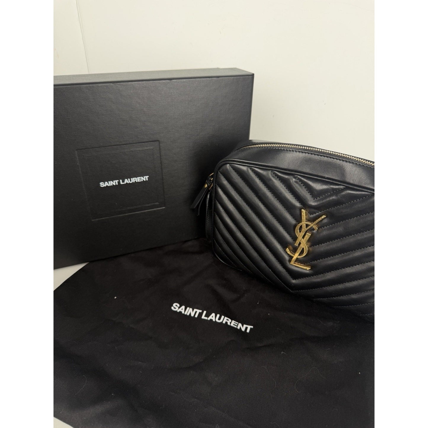 Saint Laurent Lou Camera Bag in Black Chevron Quilted Leather S11