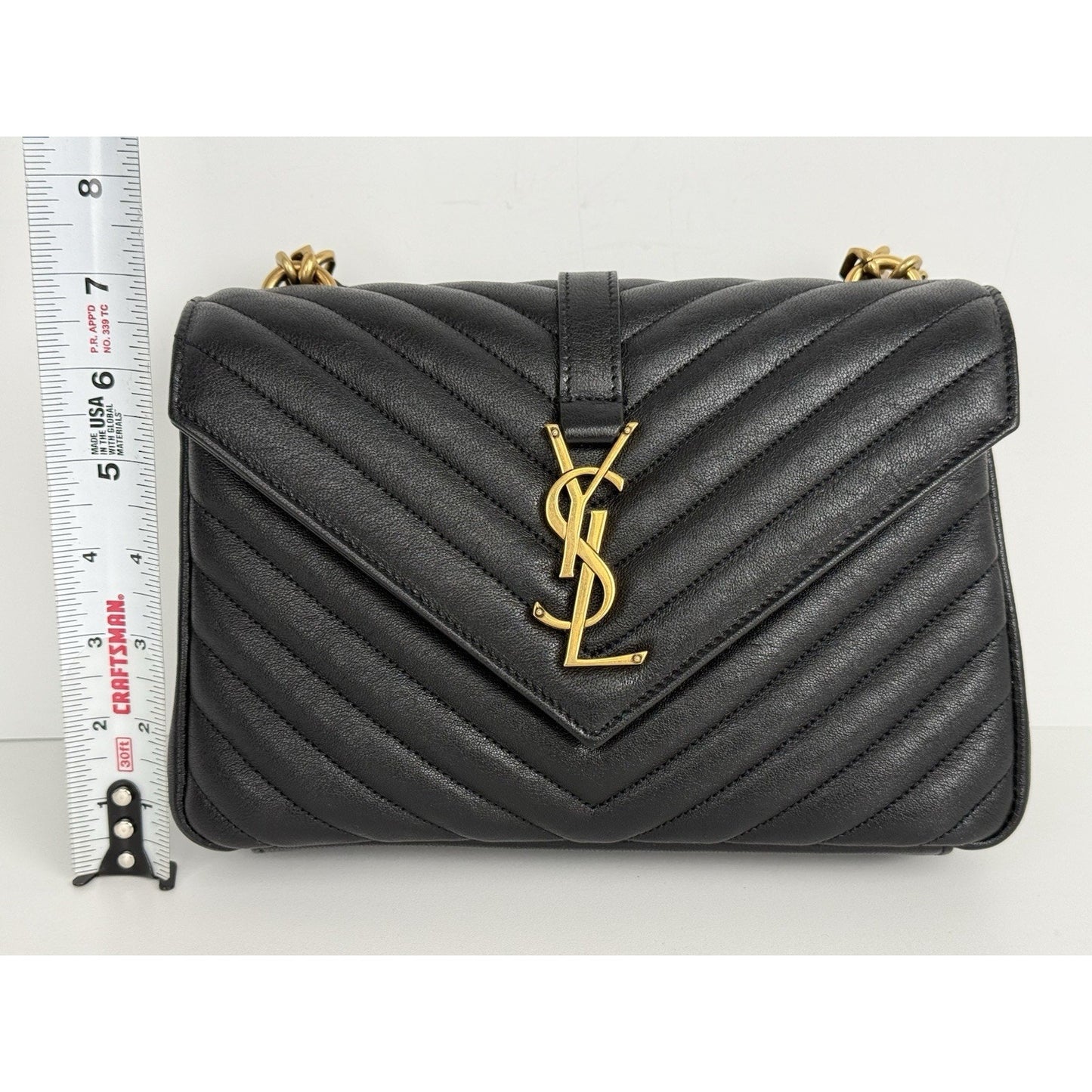 Saint Laurent Medium College Bag Chevron Quilted Black Leather