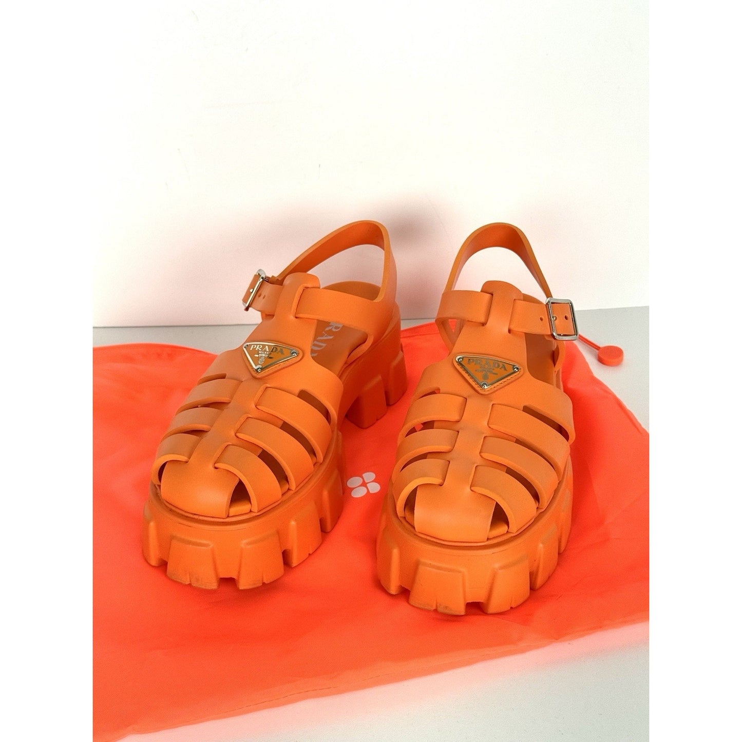 Prada Monolith Rubber Sandals Orange Size 40