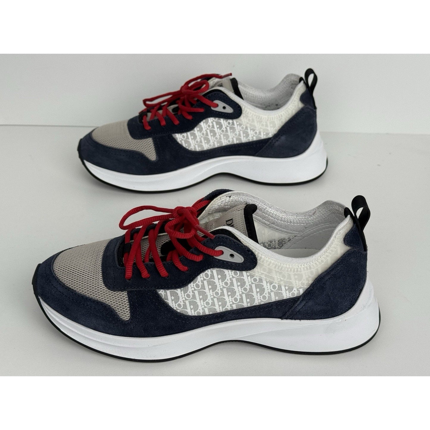 Dior Men’s White and Blue Sneakers with Red Laces, Size 42