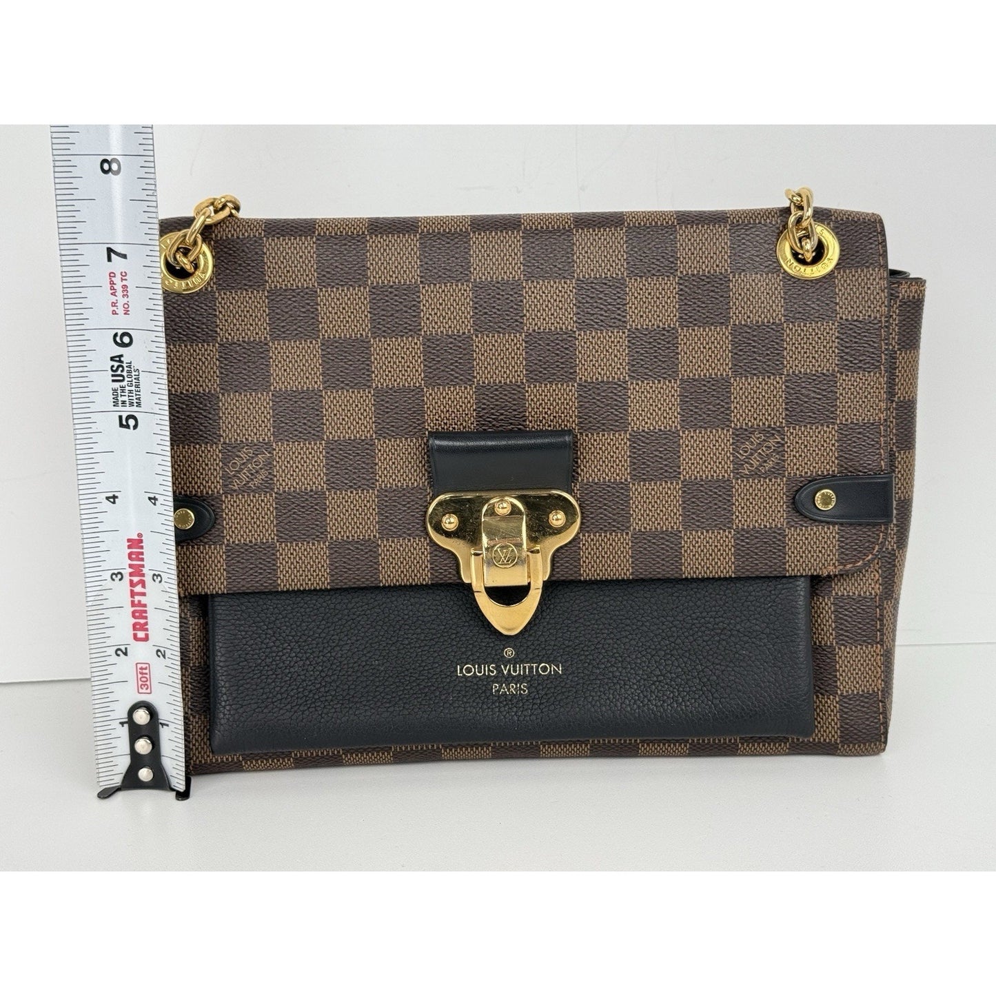 Louis Vuitton Vavin Damier Ebene Chain Strap Shoulder Bag in Brown Coated Canvas