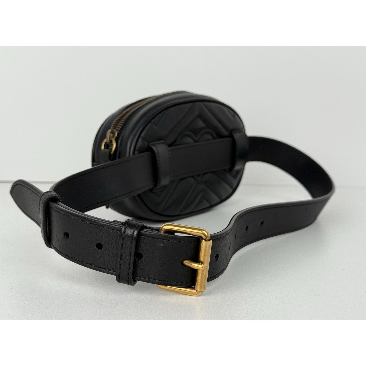 Gucci GG Marmont Black Matelasse Leather Belt Bag