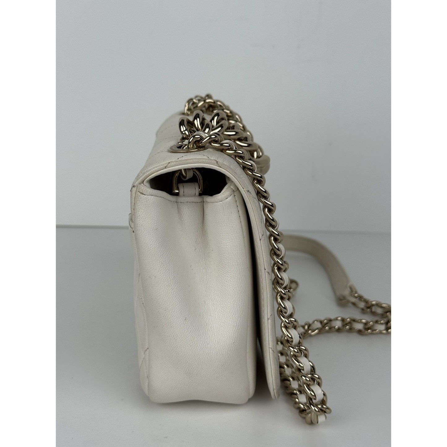 CHANEL White Lambskin Quilted Studded Beauty Begins Flap Shoulder Bag