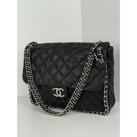 Chanel Paris-Dallas Maxi Chain Around Flap Bag Quilted Black Leather