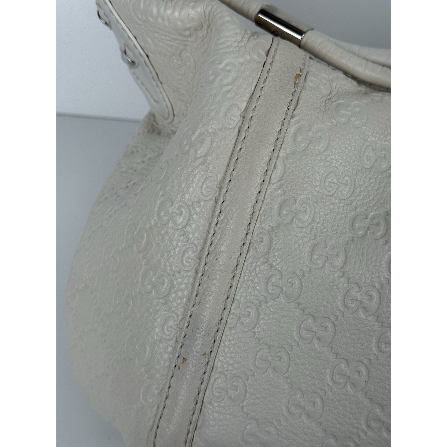 Gucci Guccissima Medium Techno Horsebit Hobo White Leather