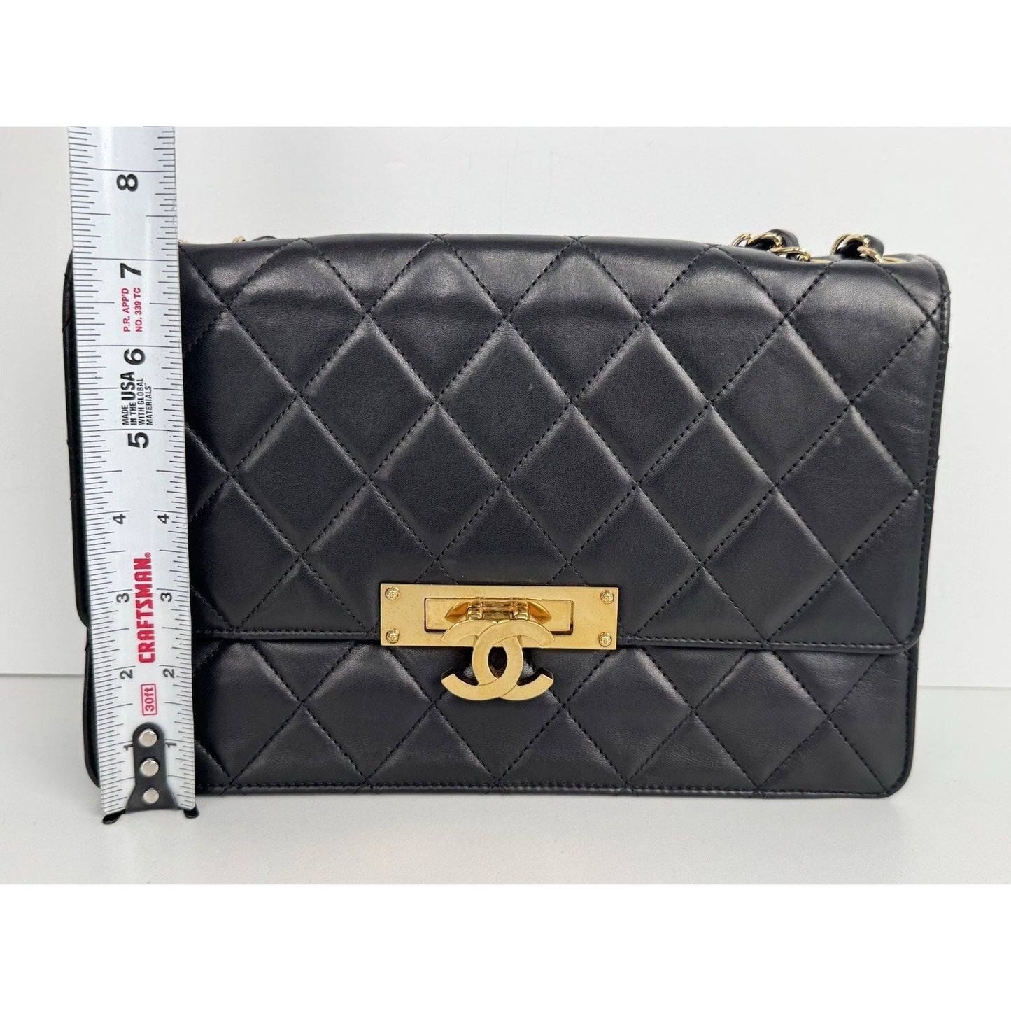CHANEL Leather Quilted Golden Class Flap Black B-6