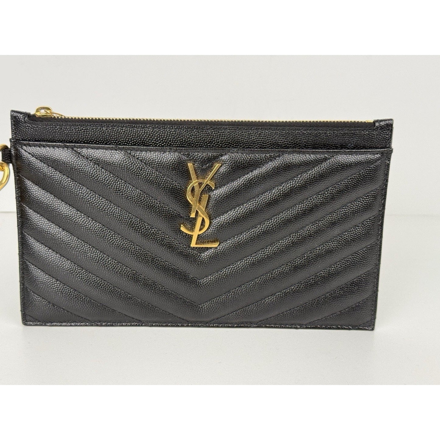 Saint Laurent Quilted Monogram Mini Strap Clutch Black with Gold Hardware