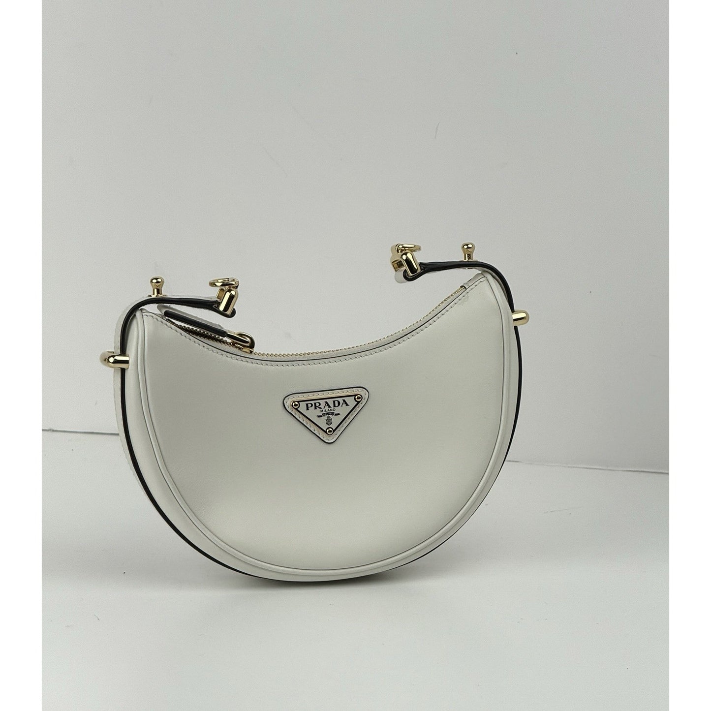 Prada Arque White Leather Shoulder Bag With Strap