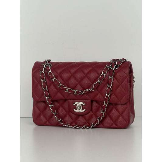 CHANEL Timeless Classic Small Red Caviar Leather Double Flap Shoulder Bag
