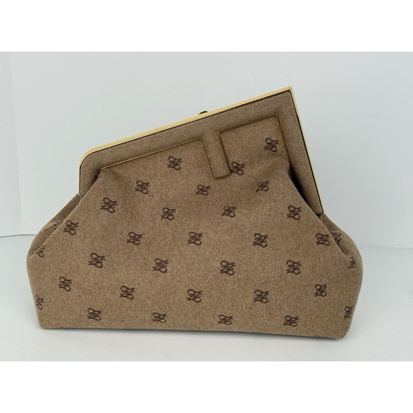 Fendi First Bag FF Karligraphy Brown Flannel Wool