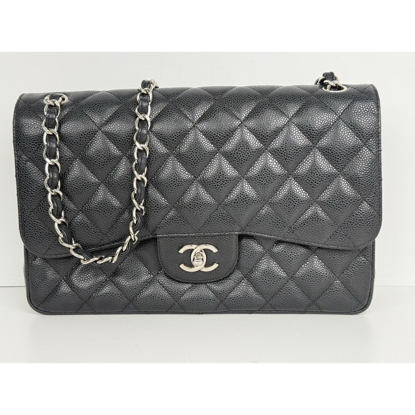 Chanel Classic Caviar Jumbo Double Flap Bag Black with Silver Hardware B-2