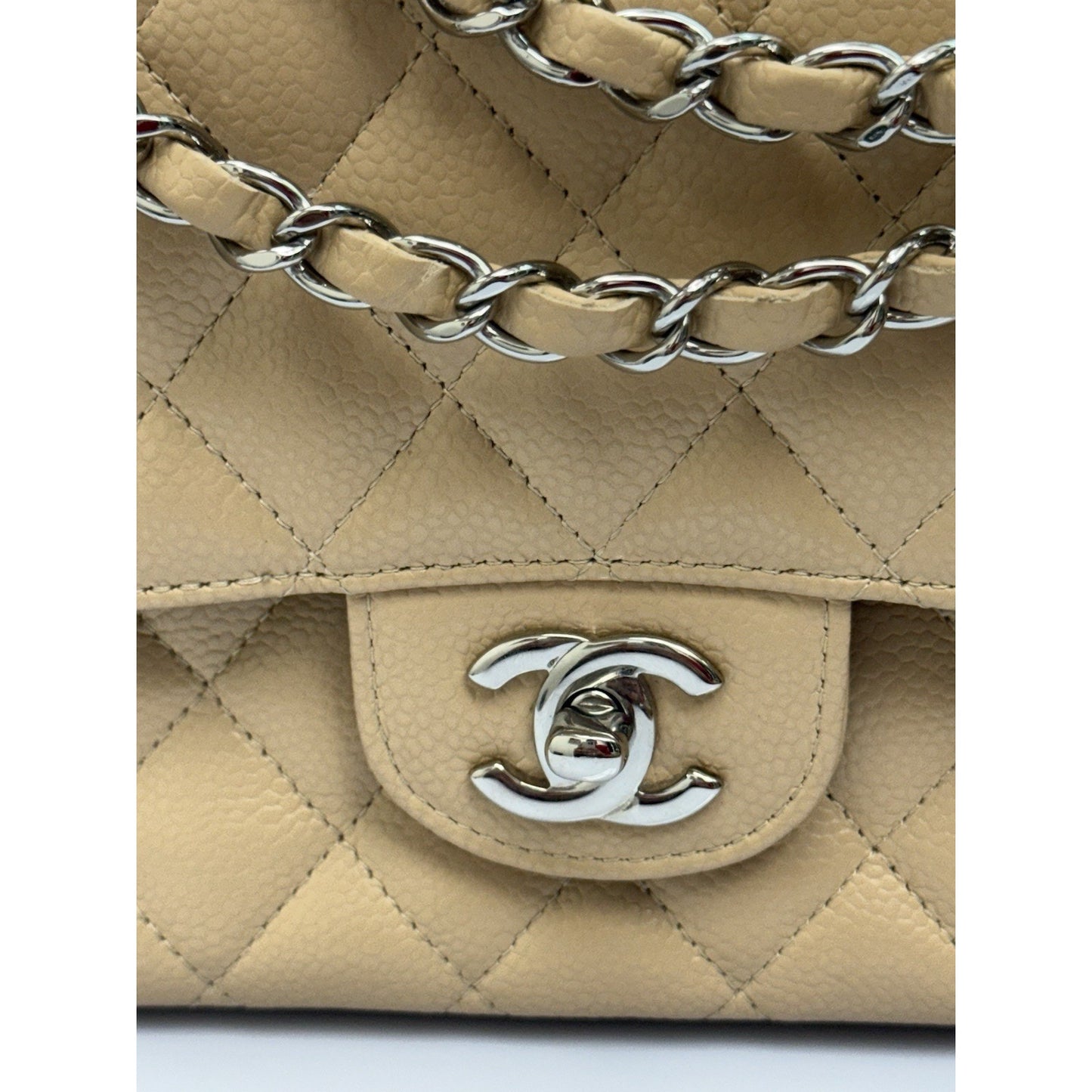 CHANEL Medium Classic Double Flap Beige Caviar Leather Shoulder Bag 2012-2013