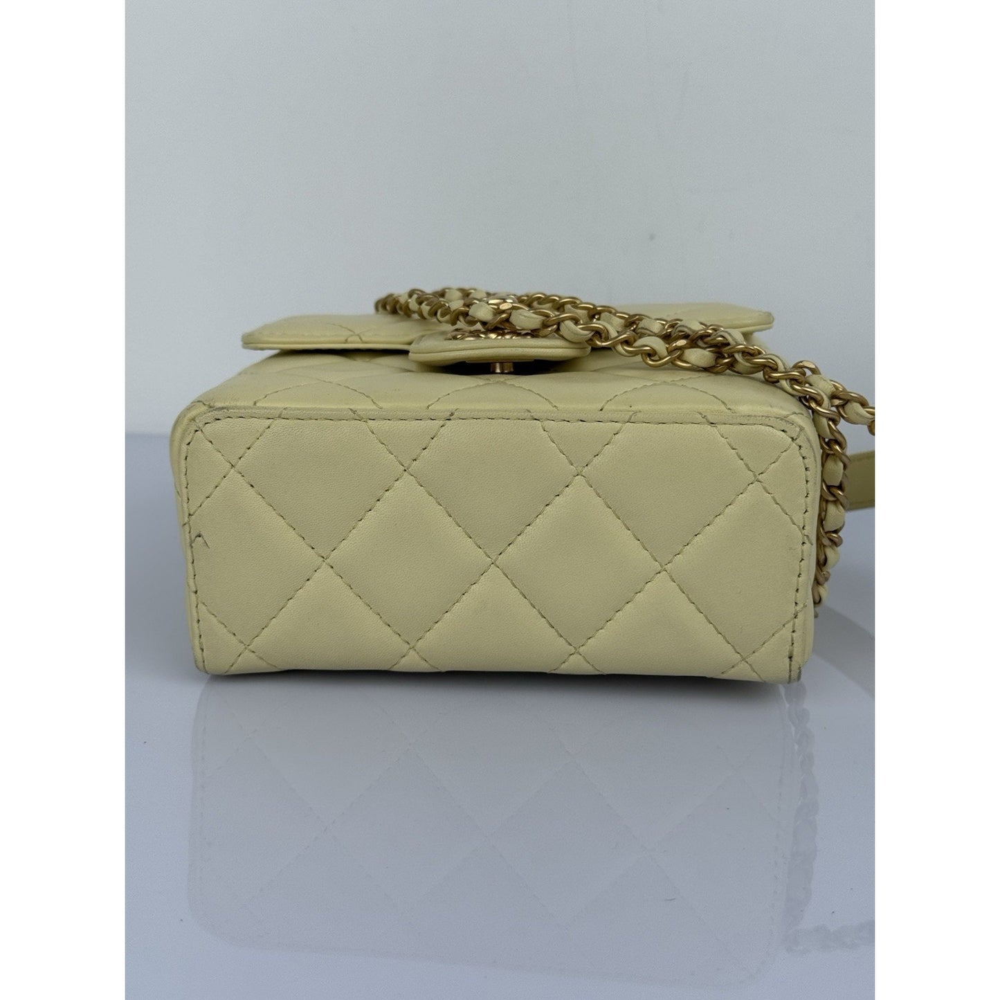 CHANEL Crush Quilted Leather Mini Top Handle Flap Bag in Yellow