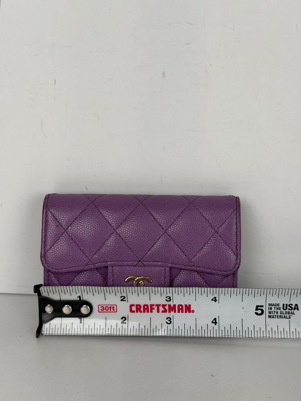 Chanel Quilted Caviar Flap Card Holder Wallet in Purple K-3