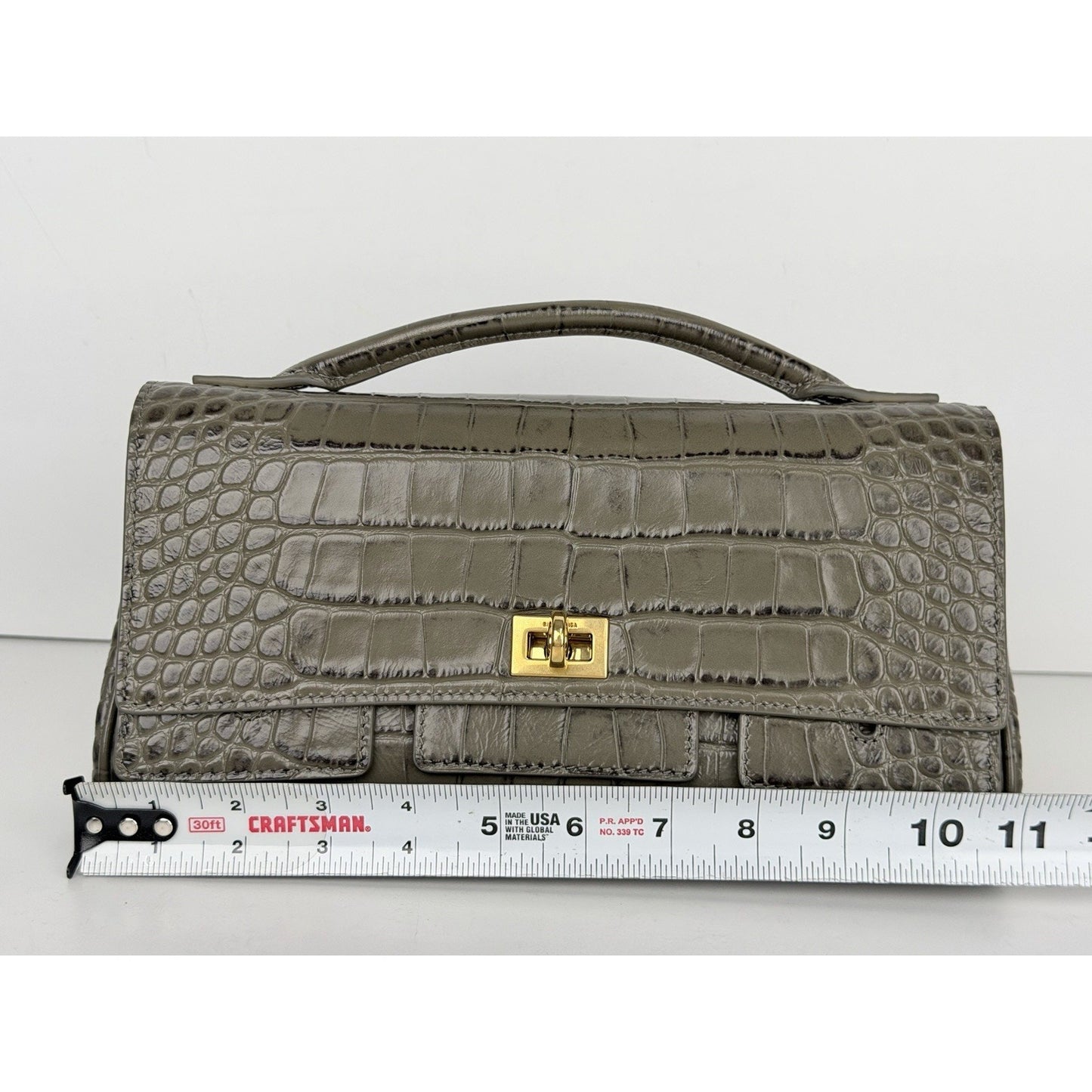 Balenciaga Bel Air Small Clutch Bag in Khaki Leather Gold-Tone Hardware C6