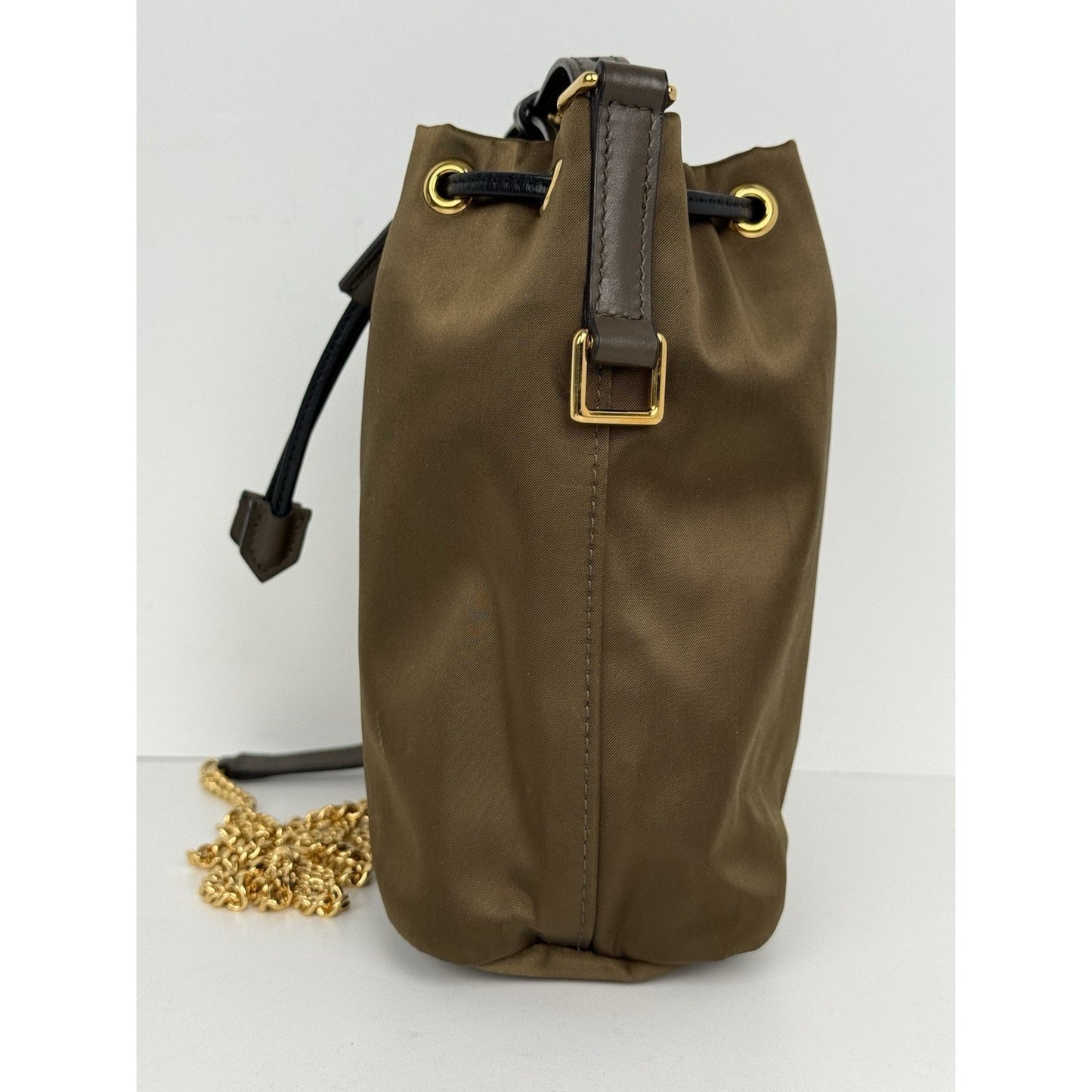 Tom Ford Small Disco Bucket Bag Nylon Khaki Green with Gold Hardware