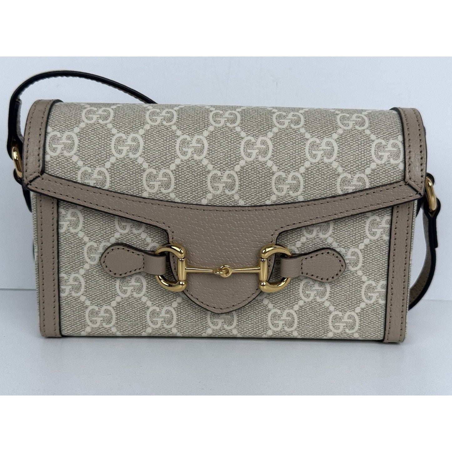 Gucci GG Supreme Monogram Textured Dollar Calfskin Horsebit Shoulder Bag