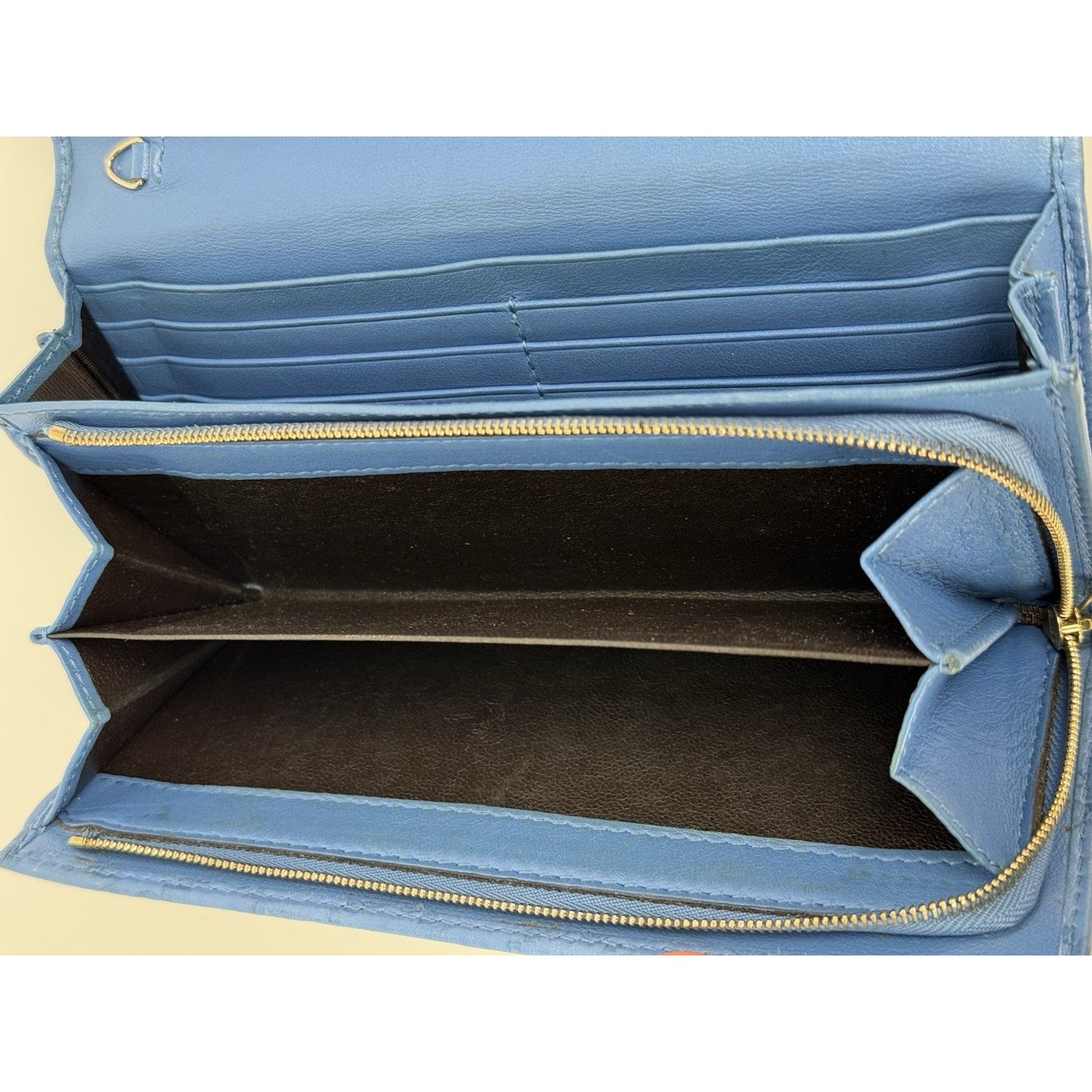 Gucci Blue Guccissima Leather Long Wallet Gold Hardware (Missing Chain)